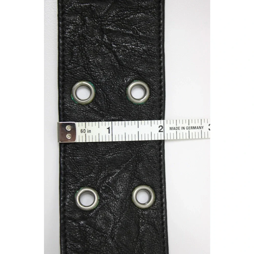 VTG DD Addore by Anat Marin Black Leather Grommet Double Prong Wide Belt Boho S